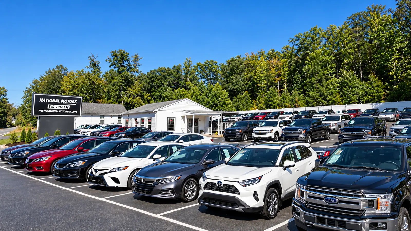 National Motors dealership lot in Fredericksburg, VA