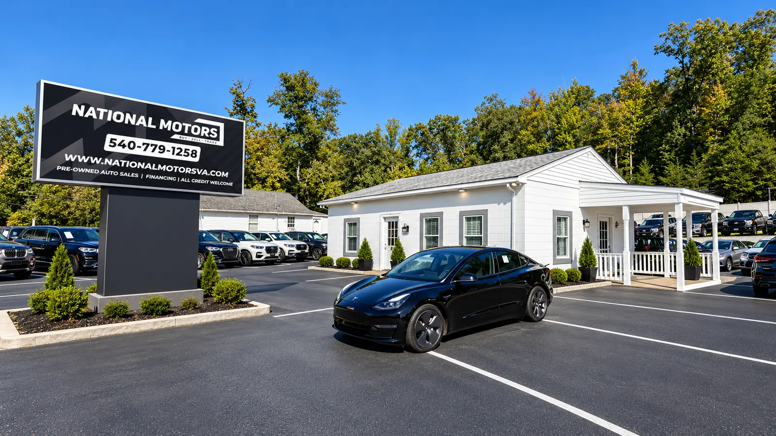 National Motors dealership storefront in Fredericksburg, VA